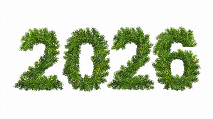 Bright green foliage arranged to form the year 2026, symbolizing new beginnings and festive celebrations during the holiday season