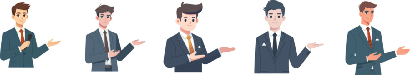 vector set of business man and business woman gesture presentation