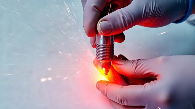 Implantation, dental surgery, tooth placement. Medical procedure. Titanium abutments integrate bone structures. Implants improve masticatory abilities. Oral health enhances overall well-being.