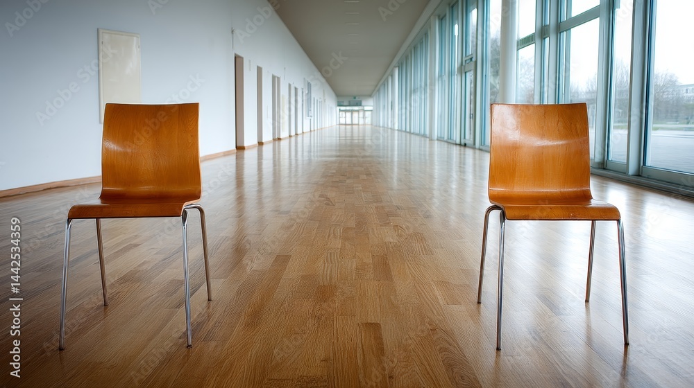Leinwandbilder Two empty office chairs are positioned side-by-side, facing forward in a modern workspace, creating an inviting atmosphere for collaboration in a bright setting