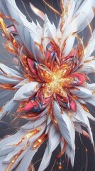 A vibrant abstract design featuring intricate floral shapes and glowing elements.