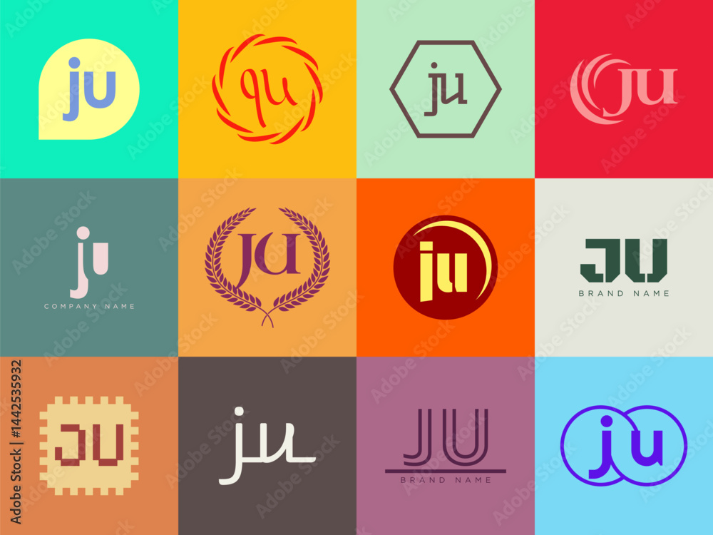 Fototapete ju logo company template. letter j and u logotype. set different classic serif lettering and modern 