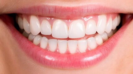 Closeup of a Perfect Smile White Teeth and Pink Lips