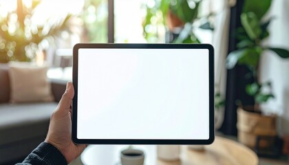 Bussines man holding iPad with blank screen