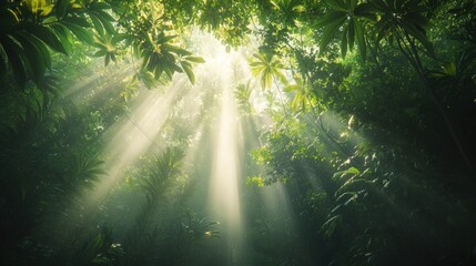 Sunlight filtering through dense jungle canopy