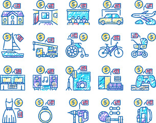 Rental Service Business set Icons hand drawn
