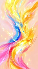 A vibrant abstract swirl of colors, blending warm and cool tones with a sense of movement.