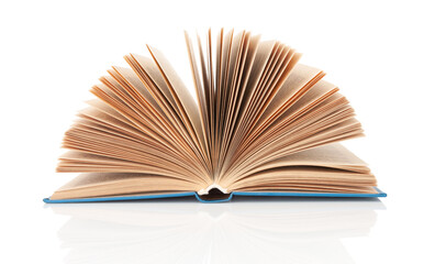 Open book close up isolated on white background