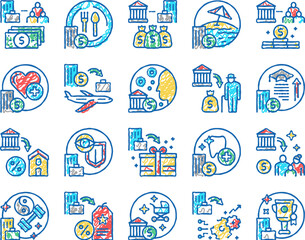 Benefits For Business set Icons hand drawn