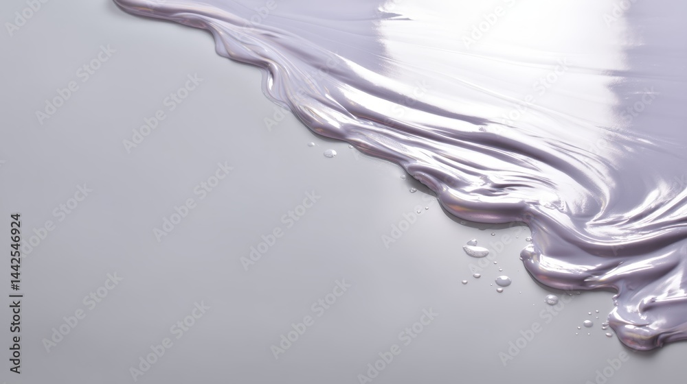 Poster Liquid silver and pearl swirl to create mesmerizing organic patterns on a glossy surface, showcasing their reflective highlights and unique texture
