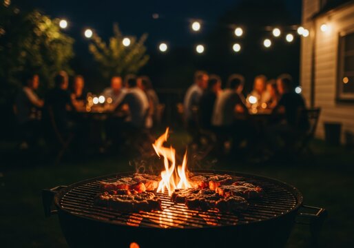 Summer barbecue with friends at night background