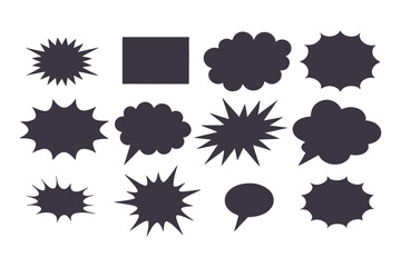 Black Comic Explosion and Speech Bubble Vector Shapes. Starburst Silhouettes for Graphic Design, Comic Book Art, Pop Art, and Digital Illustration.