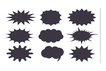 Black Comic Explosion and Speech Bubble Vector Shapes. Starburst Silhouettes for Graphic Design, Comic Book Art, Pop Art, and Digital Illustration.