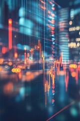 Fototapeta premium Financial data display at night in a city