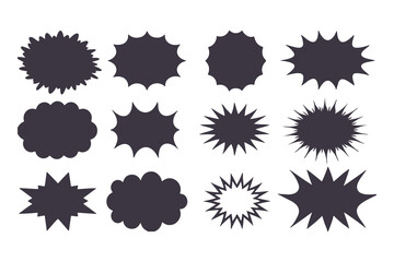 Black Comic Explosion and Speech Bubble Vector Shapes. Starburst Silhouettes for Graphic Design, Comic Book Art, Pop Art, and Digital Illustration.
