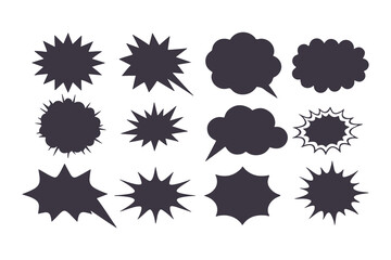 Black Comic Explosion and Speech Bubble Vector Shapes. Starburst Silhouettes for Graphic Design, Comic Book Art, Pop Art, and Digital Illustration.