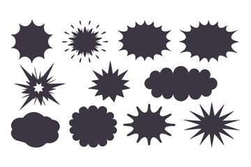 Black Comic Explosion and Speech Bubble Vector Shapes. Starburst Silhouettes for Graphic Design, Comic Book Art, Pop Art, and Digital Illustration.