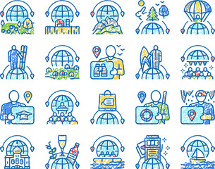Tourism Travel Types set Icons hand drawn