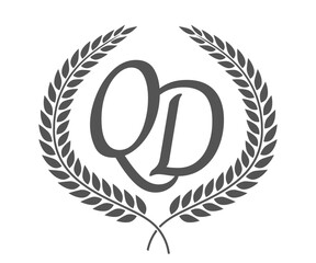 Initial letter Q and D, QD monogram logo design with laurel wreath. Luxury calligraphy font.