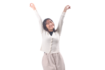 Joyful Young Woman Stretching with a Smile