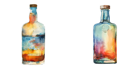abstract color silhouete of whiskey bottle watercolor vector illustration