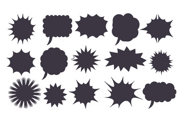 Black Comic Explosion and Speech Bubble Vector Shapes. Starburst Silhouettes for Graphic Design, Comic Book Art, Pop Art, and Digital Illustration.