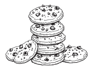 Stack of cookies line art vector illustration for baking theme 
