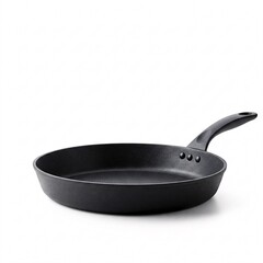 Black cast-iron skillet isolated on white background. Kitchenware for frying close-up