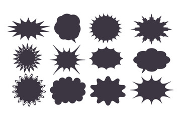 Black Comic Explosion and Speech Bubble Vector Shapes. Starburst Silhouettes for Graphic Design, Comic Book Art, Pop Art, and Digital Illustration.
