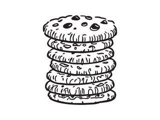 Stack of cookies line art vector illustration for baking theme