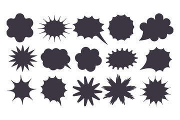 Black Comic Explosion and Speech Bubble Vector Shapes. Starburst Silhouettes for Graphic Design, Comic Book Art, Pop Art, and Digital Illustration.