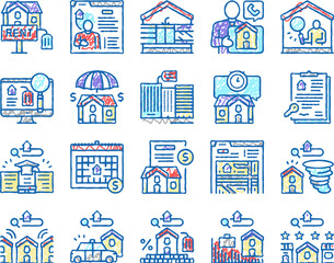 Property Rental Agency set Icons hand drawn