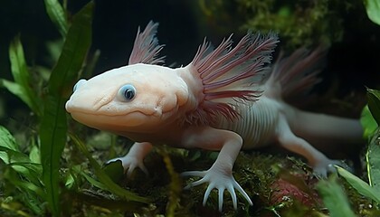 Obraz premium Albino axolotl underwater