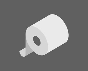 Clean, minimalist isometric illustration of a roll of toilet paper.  Perfect for hygiene, cleanliness, or even abstract design concepts.