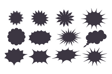 Black Comic Explosion and Speech Bubble Vector Shapes. Starburst Silhouettes for Graphic Design, Comic Book Art, Pop Art, and Digital Illustration.