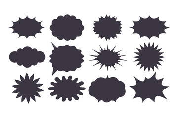 Black Comic Explosion and Speech Bubble Vector Shapes. Starburst Silhouettes for Graphic Design, Comic Book Art, Pop Art, and Digital Illustration.
