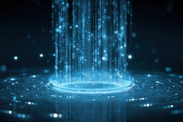 Data stream: cascading binary code illuminating digital vortex formation.