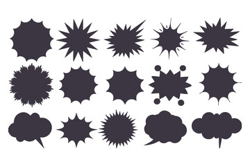Black Comic Explosion and Speech Bubble Vector Shapes. Starburst Silhouettes for Graphic Design, Comic Book Art, Pop Art, and Digital Illustration.