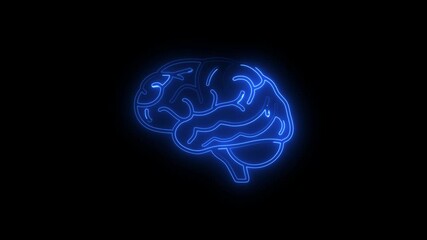Low poly wireframe brain with connection dots glowing on black background. Continuous one single line drawing brain icon neon glow vector illustration concept - Powered by Adobe