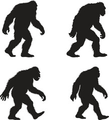 Silhouette bigfoot set. myth, creature, forest, legend vector illustration