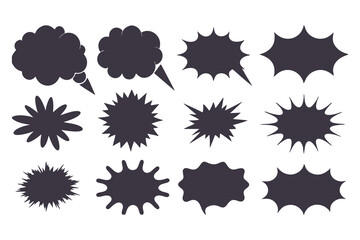Black Comic Explosion and Speech Bubble Vector Shapes. Starburst Silhouettes for Graphic Design, Comic Book Art, Pop Art, and Digital Illustration.