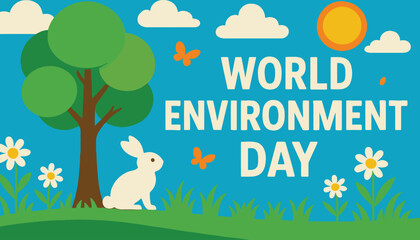 World Environment Day Illustration with Rabbit and Tree