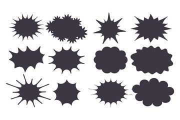 Black Comic Explosion and Speech Bubble Vector Shapes. Starburst Silhouettes for Graphic Design, Comic Book Art, Pop Art, and Digital Illustration.