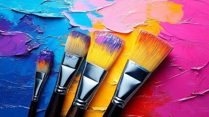 Obraz premium Paintbrushes resting on vibrant oil paint