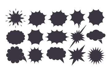 Black Comic Explosion and Speech Bubble Vector Shapes. Starburst Silhouettes for Graphic Design, Comic Book Art, Pop Art, and Digital Illustration.