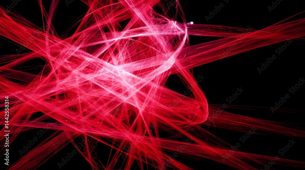 Poster Abstract representation features a web of interconnected bright red lines against a dark backdrop, providing an engaging composition ideal for marketing use