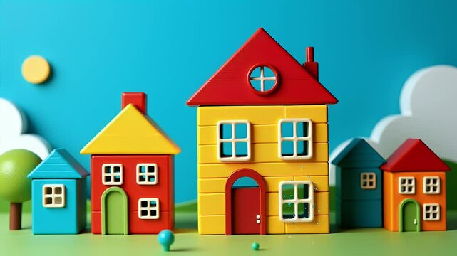 Image of a Miniature Residential Area Constructed from Interlocking Children's Building Blocks