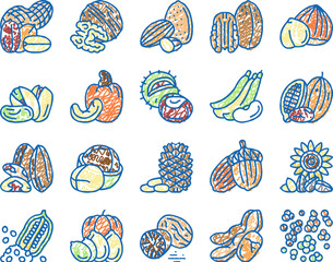 Nut Delicious Natural Nutrition Icons hand drawn