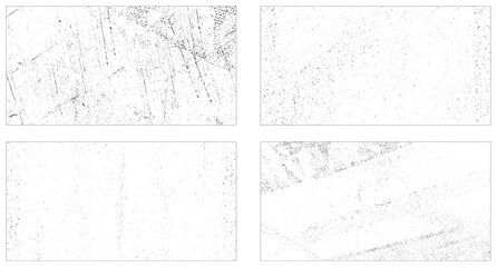 Collection of four horizontal black and white grunge textures. Grunge textures set. Collection of vector overlay, distress, textures. 