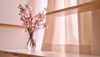 美しい花や植物を部屋に飾る、棚のある部屋